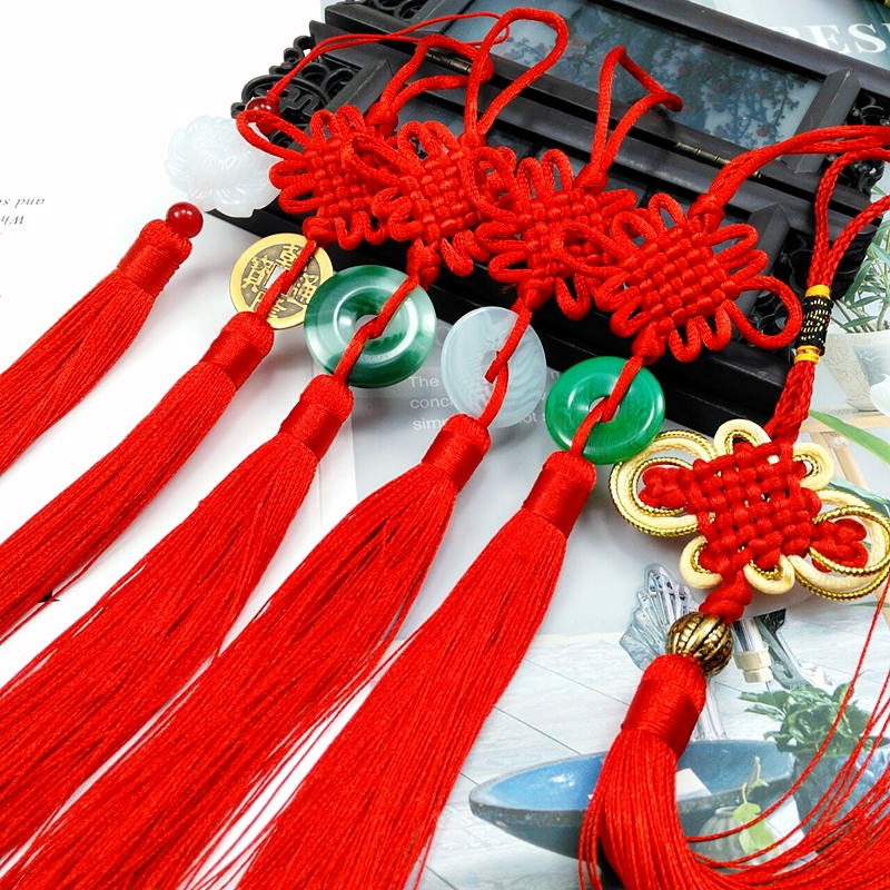 中国结铜钱流苏礼品挂件  手工编织红色中国风古典莲花装挂饰穗子