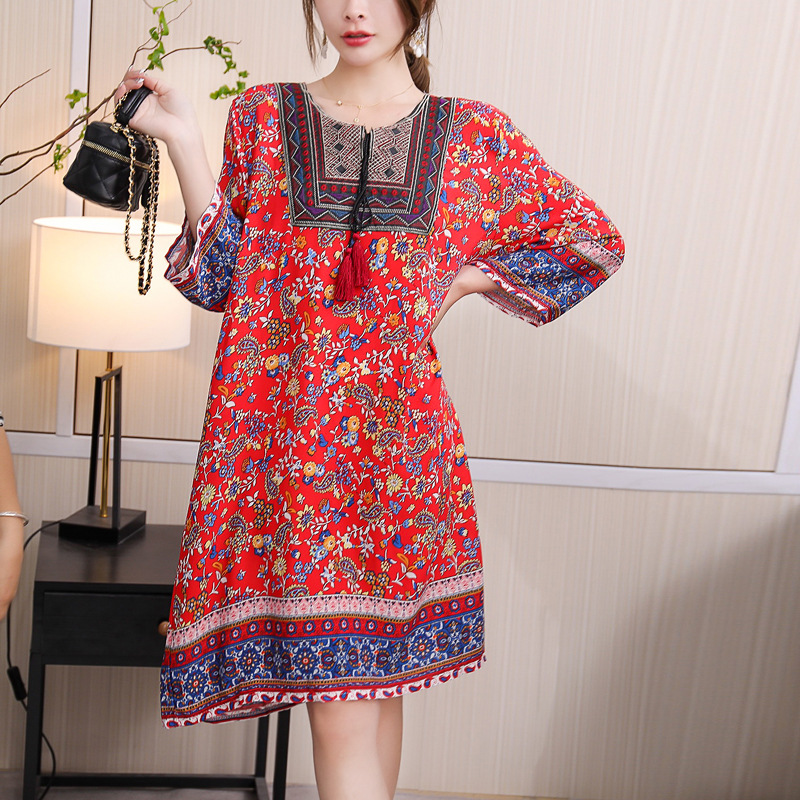 印度风格女装传统服装巴基斯坦中东碎花连衣裙2023女春夏装民族风