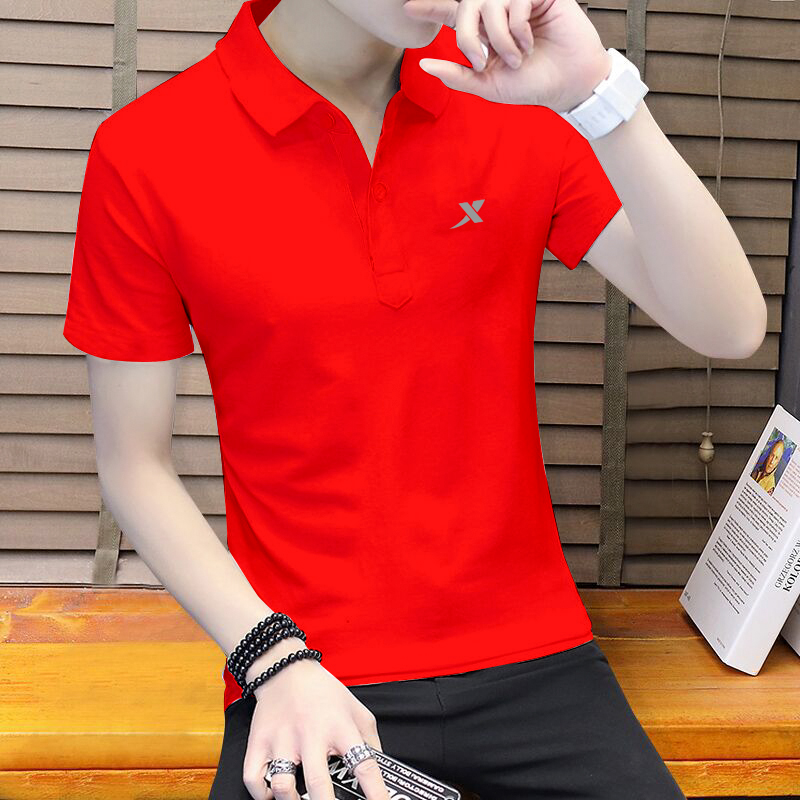 特步短袖t恤男红色短款体恤夏季新款半袖短T大码宽松运动polo衫男