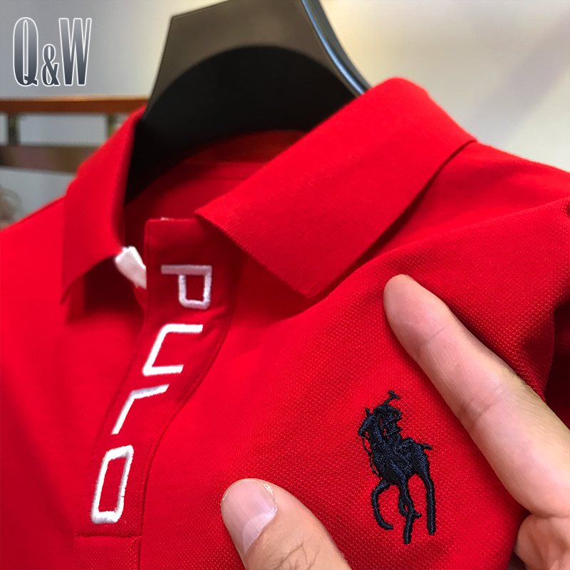 大红色短袖t恤男2021年新款夏季纯棉保罗polo衫男半袖刺绣翻领丅