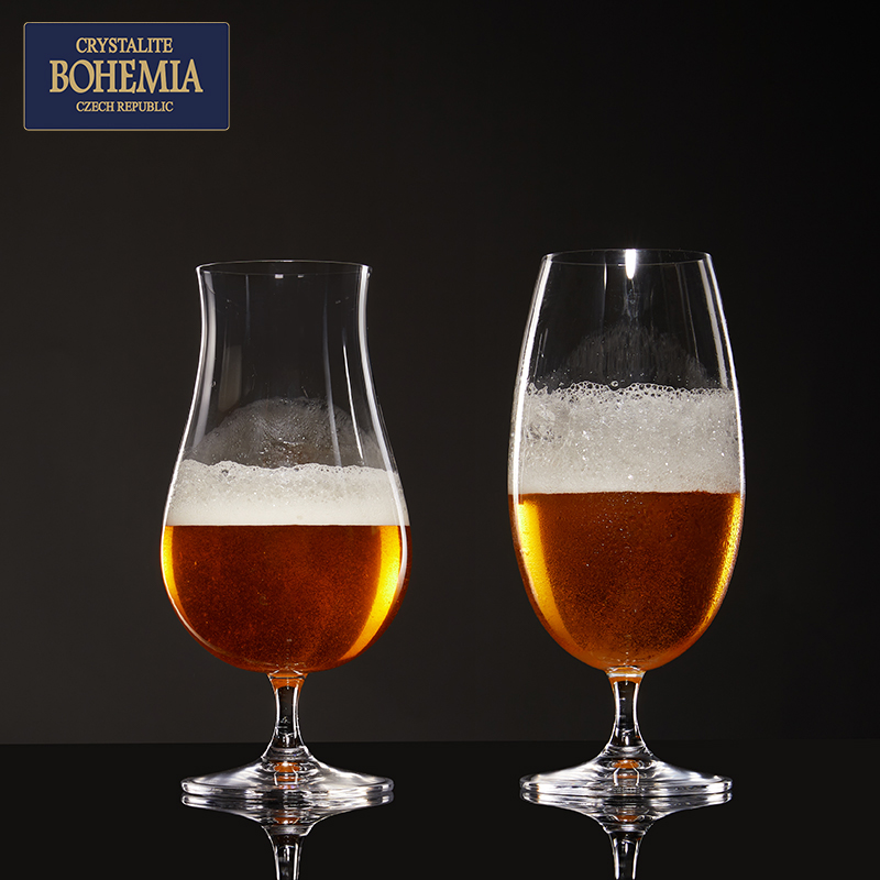捷克进口BOHEMIA无铅水晶玻璃啤酒杯欧式创意轻奢高脚白兰地酒杯