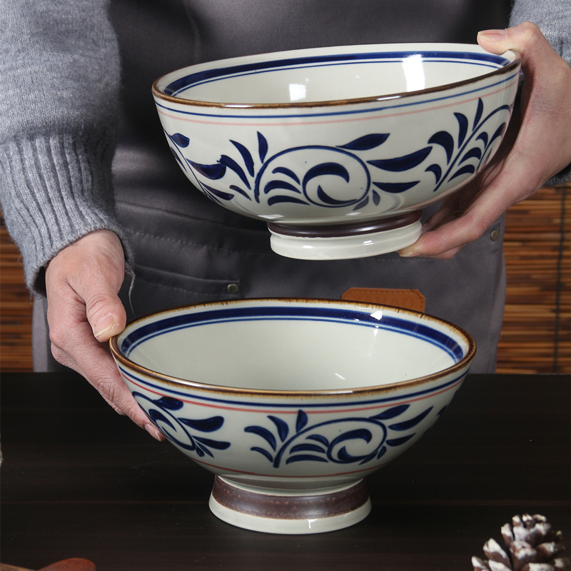 加厚高脚陶瓷饭碗商用汤面碗关中老碗油泼面斗笠碗拉面碗大碗汤碗