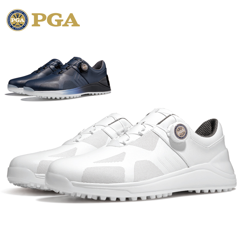 美国PGA 高尔夫球鞋男士鞋防侧滑鞋钉旋钮鞋带防水超纤皮男鞋
