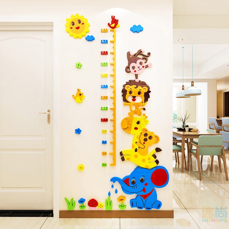 卡通动物身高墙贴儿童房间布置客厅3d立体幼儿园墙面装饰量身高贴