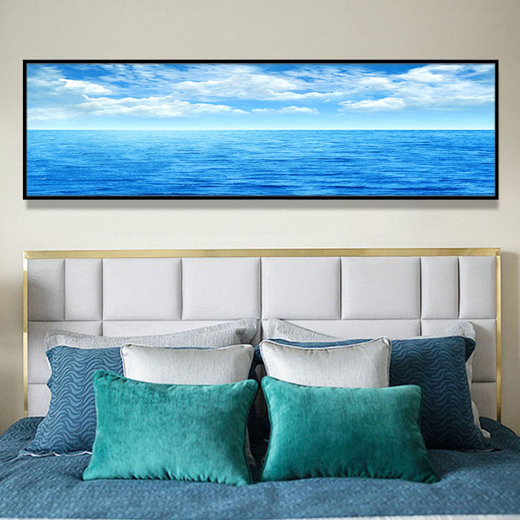 一望无际深蓝色大海水风景装饰画家庭客厅主卧室床头长幅晶瓷挂画