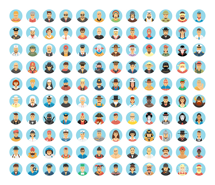 各种扁平化人物头像AI矢量素材 圆形卡通人物头像图标 设计素材