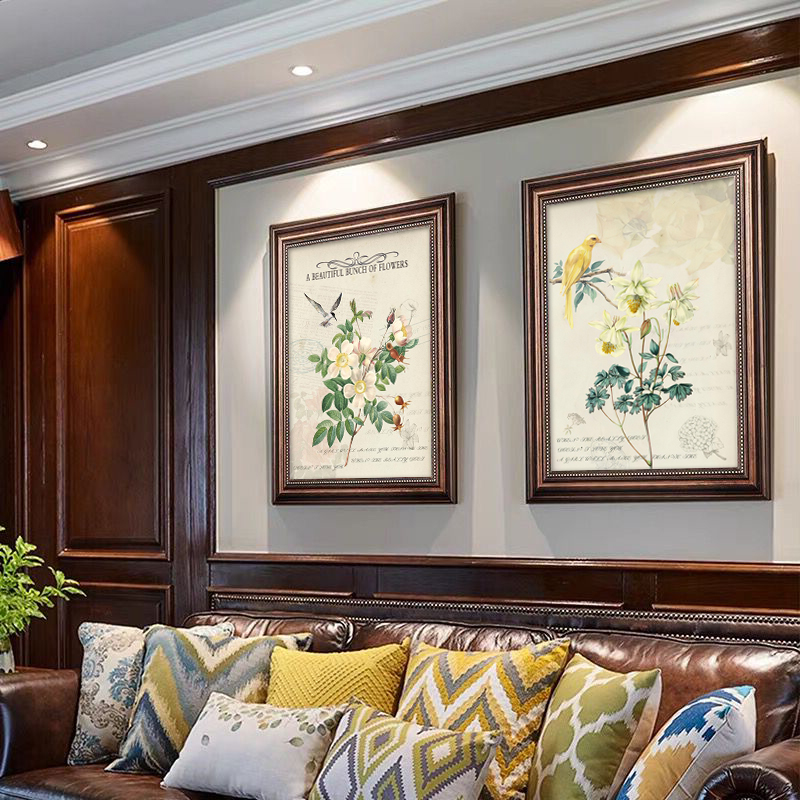 推荐客厅沙发背景墙挂画三联花卉欧式油画美式简美装修风格壁画大