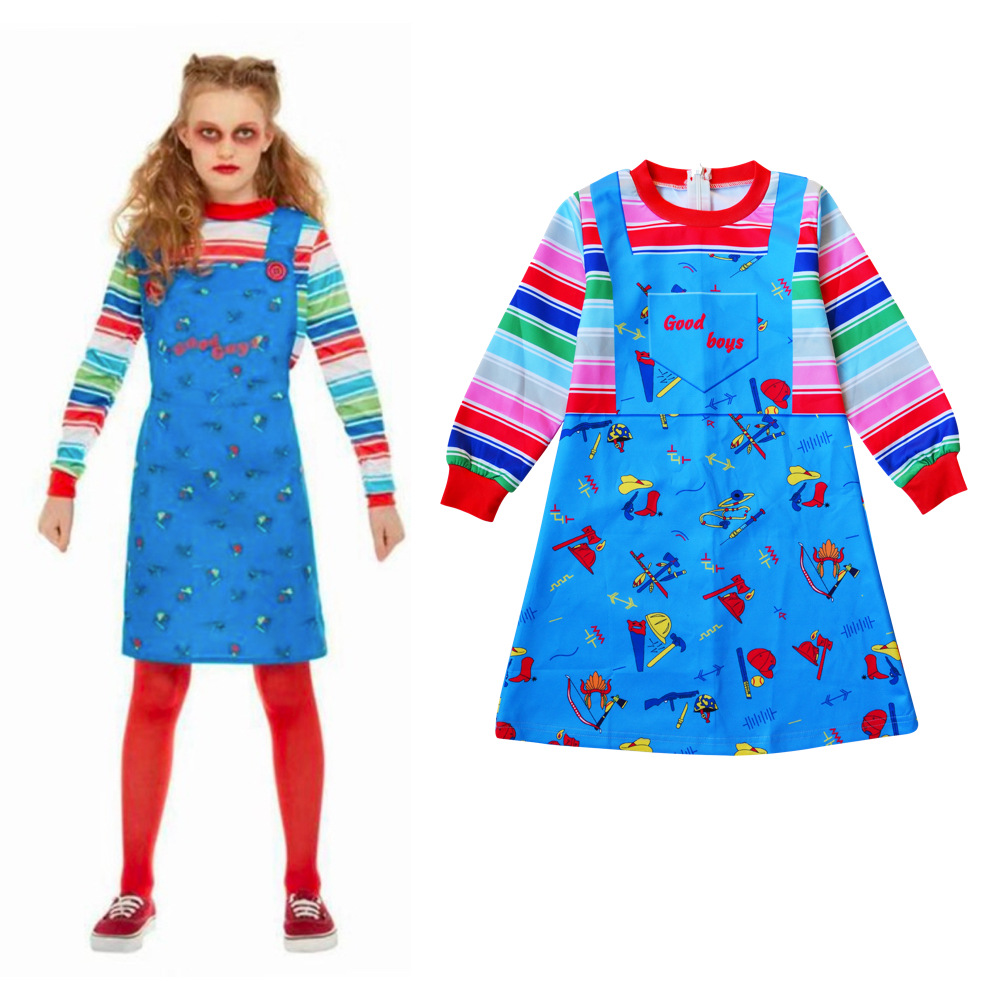 万圣节鬼娃回魂2cosplay玩具娃娃儿童恐怖表演服造型服连衣裙2022