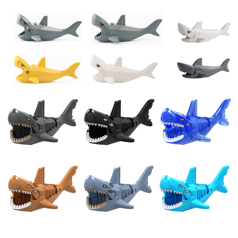 鲨鱼积木拼装儿童玩具幽灵黑鲨鱼加比勒海盗僵尸鲨可吞人仔男