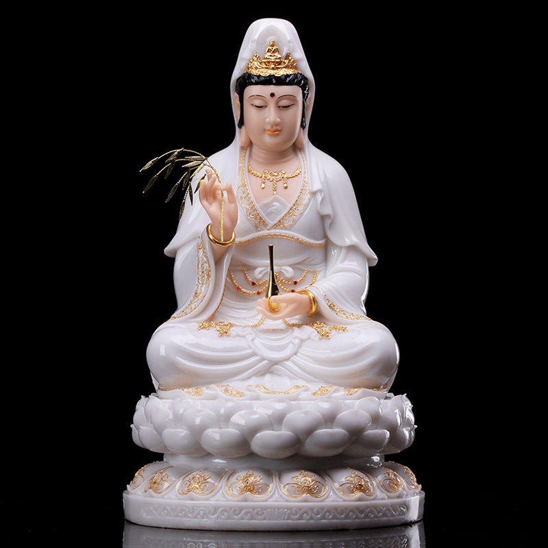 汉白玉石雕观音佛像神像家用中式摆件南海白衣观音菩萨娑婆三圣