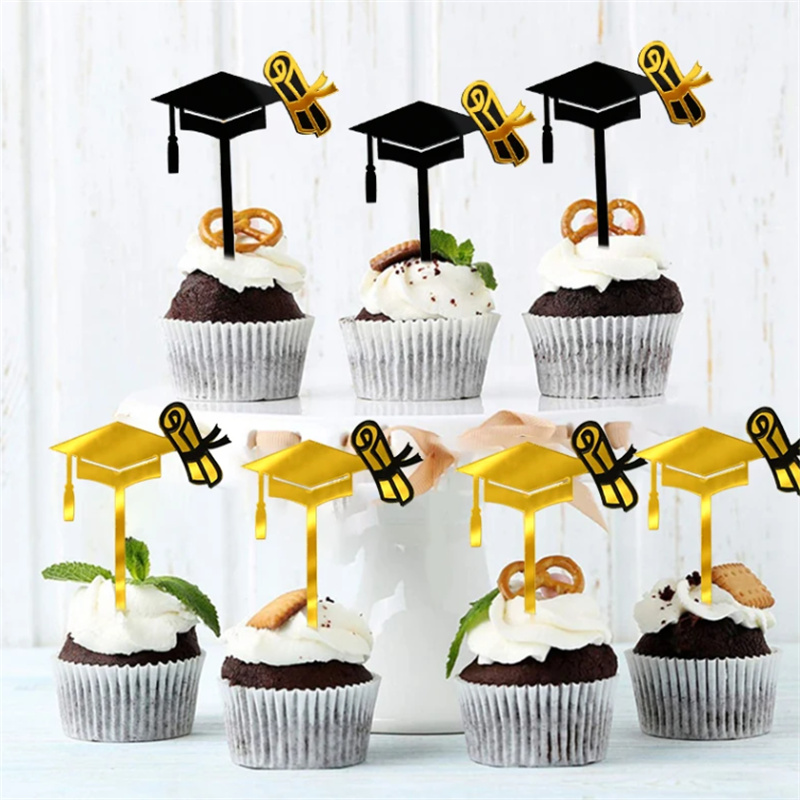 Happy Graduation毕业帽双层蛋糕插件学生毕业季祝贺典礼装饰插牌