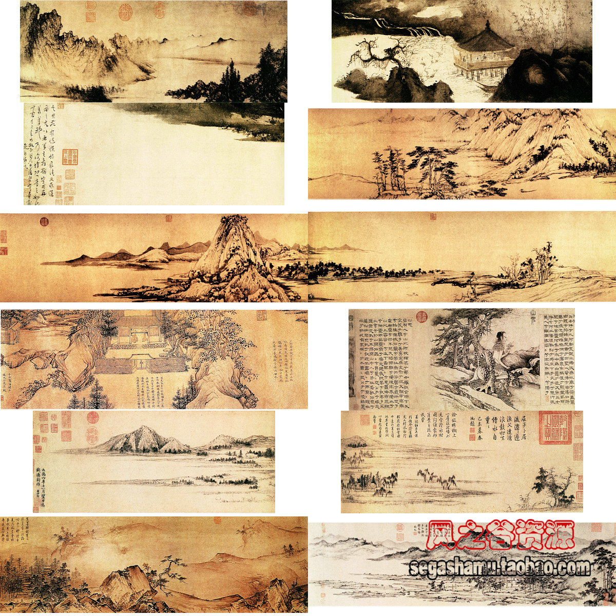 美术绘画中国古代名家长卷国画古画人物风景高清珍藏临摹素材图片