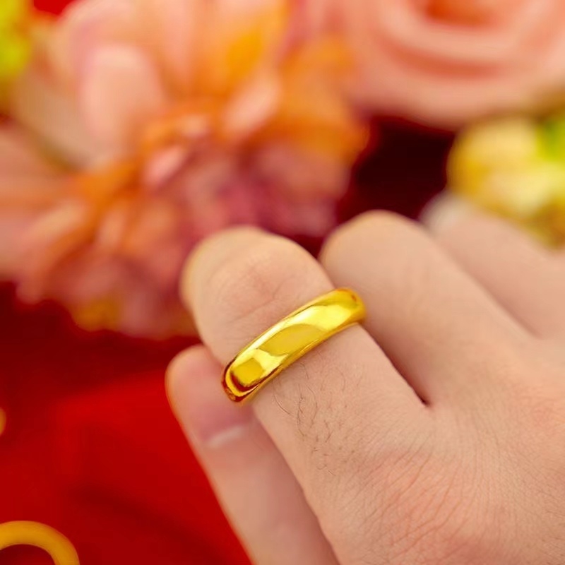 越南沙金戒指钢印男士女款婚庆戒子光面简约持久高级