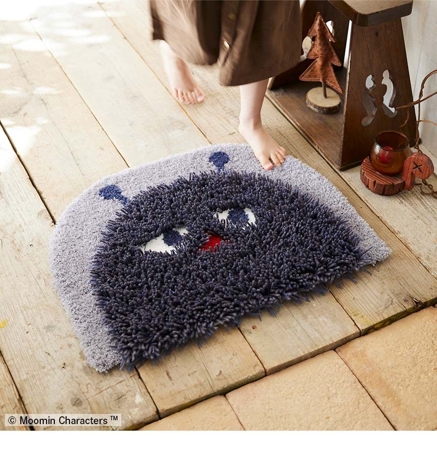 代购日本制Moomin人物斯蒂芬奇图案黑色灰色毛绒地垫玄关垫