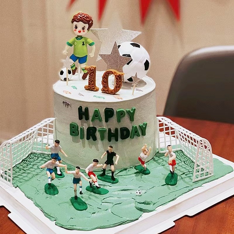 黑白足球男孩生日蛋糕装饰摆件插牌卡通人物足球派对球衣烘焙插件