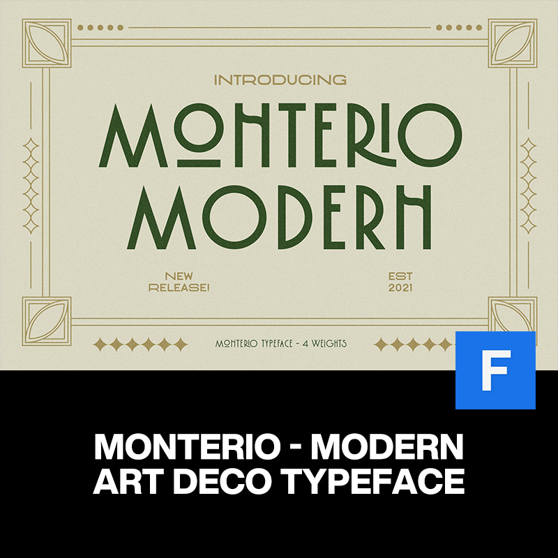 4款Monterio现代装饰古典复古Art Deco艺术无衬线英文字体家族