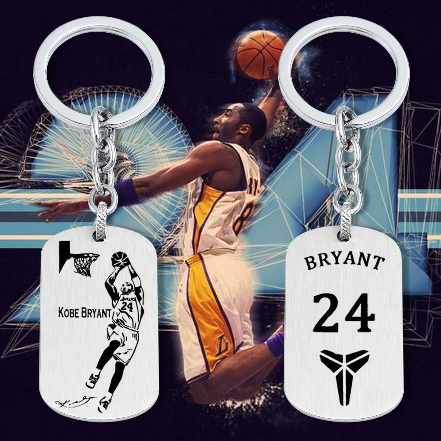 篮球球星军牌不锈钢挂件科比库里艾弗森欧文詹姆斯钥匙扣挂饰礼品
