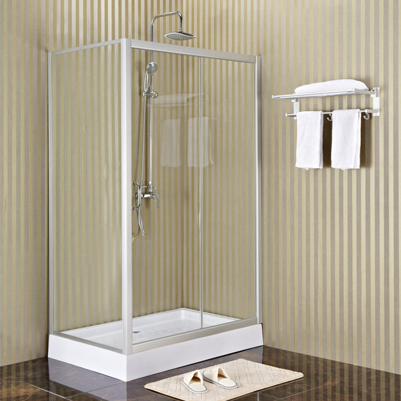 方形L型简易淋浴房带底座钢化玻璃移门隔断浴屏整体洗澡房家用沐