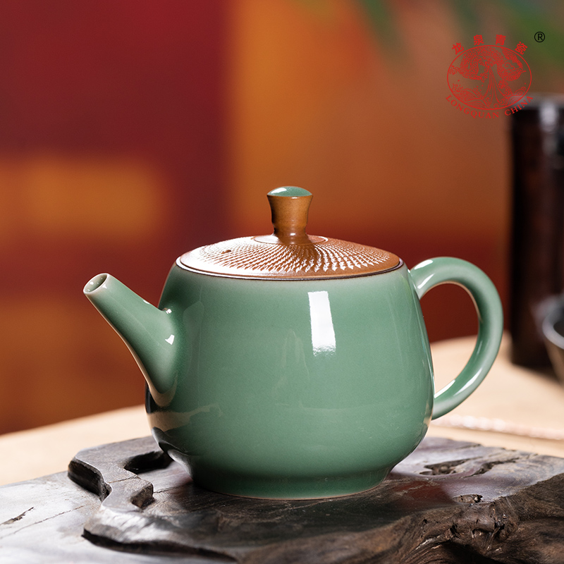 龙泉青瓷泡茶壶小单壶纯手工跳刀陶瓷中式单人家用高档功夫茶具