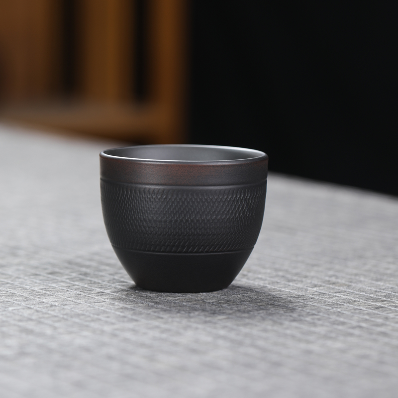 紫陶功夫茶杯跳刀螺纹品茗杯主人杯个人专用杯陶瓷茶盏小单杯复古