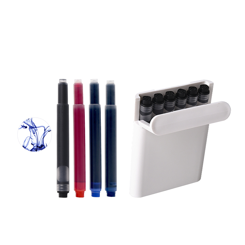 KACO钢笔彩墨 长款大容量墨胆 蓝黑红色钢笔通用一次性墨囊 染料型墨水出水顺畅不堵笔6支装