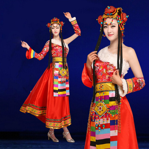 专柜藏服唐古拉风藏族舞蹈演出服康定情歌溜溜的女演出大摆裙水袖
