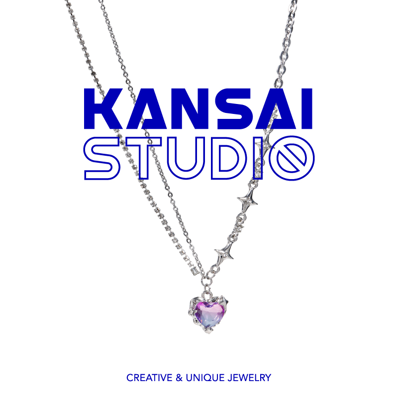 KANSAI新款四芒星紫色爱心项链女小众设计高级感日韩个性配饰酷潮