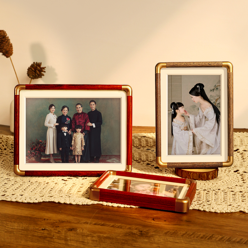 中式实木相框摆台6寸框架六照片打印加7高端结婚照8全家福10摆件
