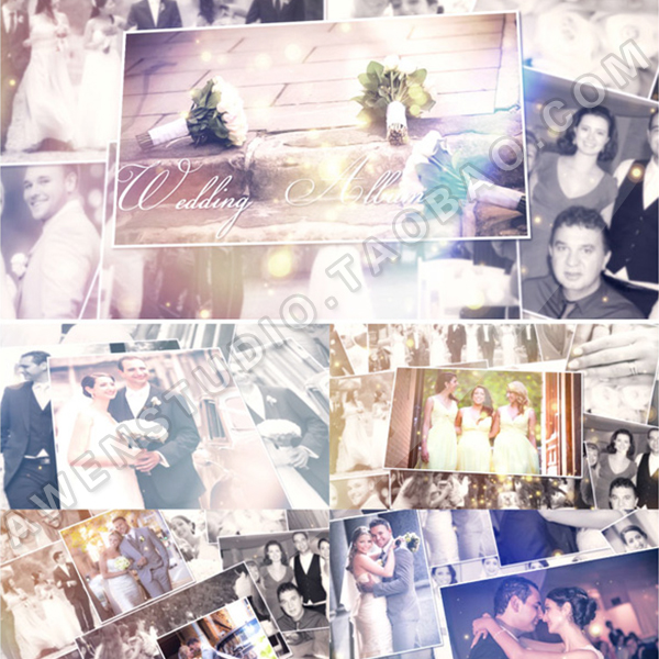 浪漫唯美层叠式的结婚相册婚礼照片幻灯片堆叠婚庆暖场视频AE模板