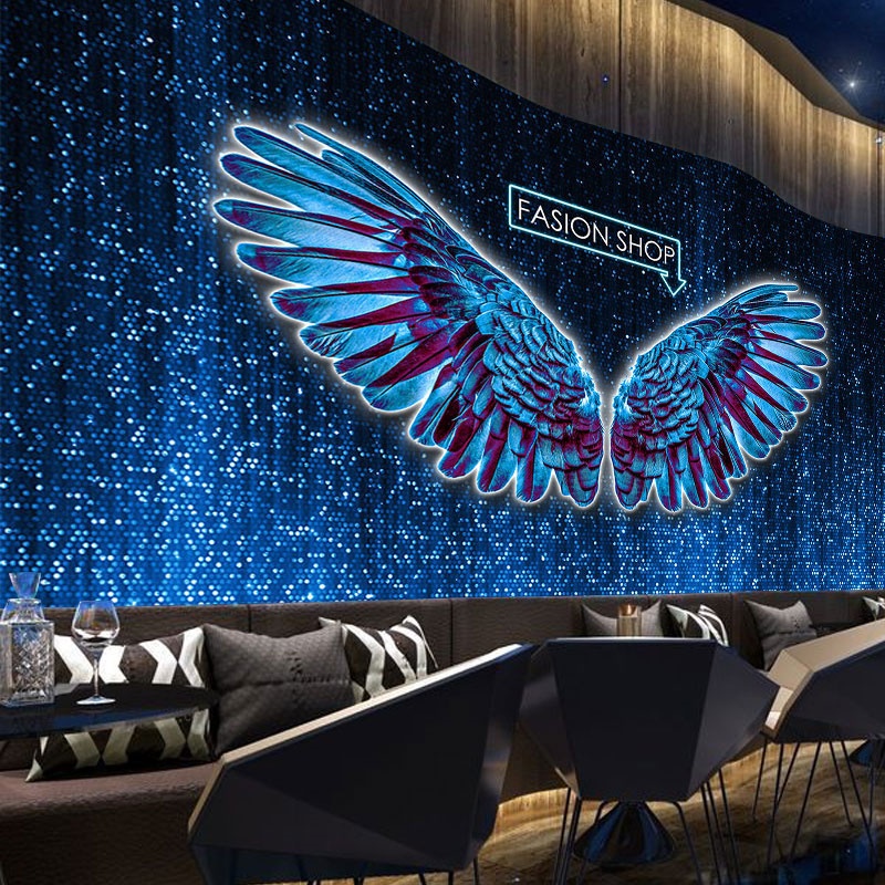 3D立体天使翅膀壁纸星空背景墙图酒吧包厢专用网红KTV墙布画墙纸