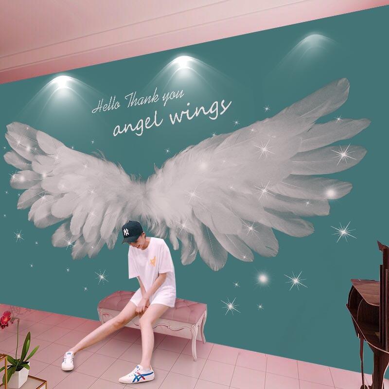 北欧风天使的翅膀墙纸壁画网红科技馆背景墙布酒吧网咖奶茶店壁纸