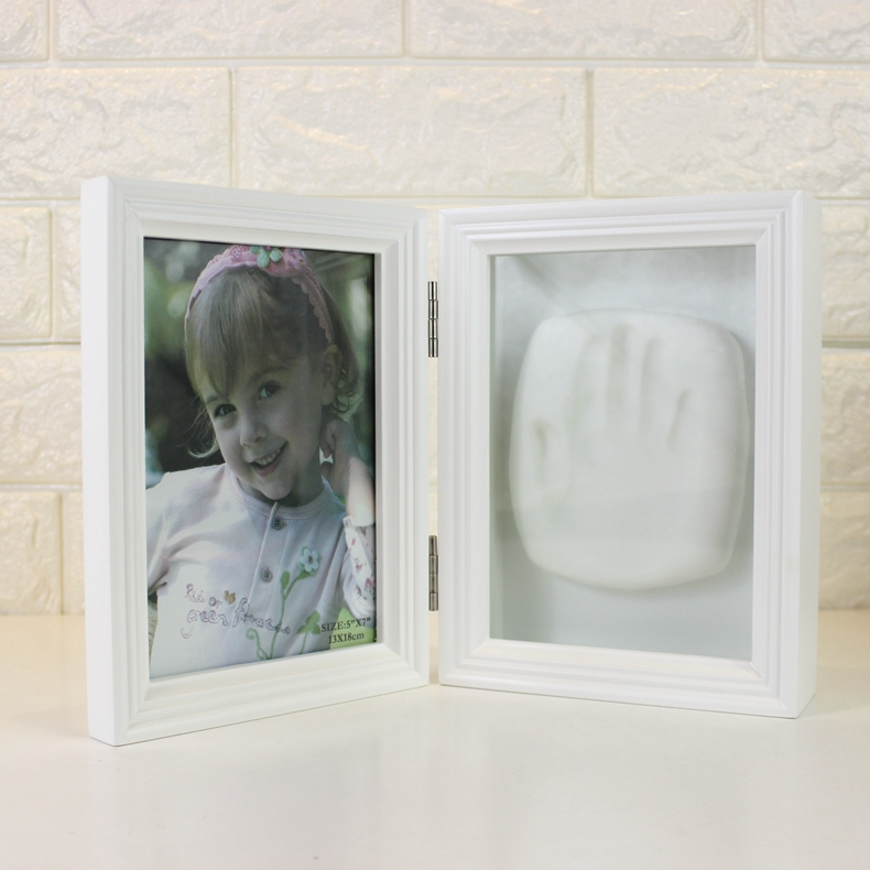 实木欧美创意diy婴儿百天周岁纪念品带照片宝宝手足印泥纪念相框