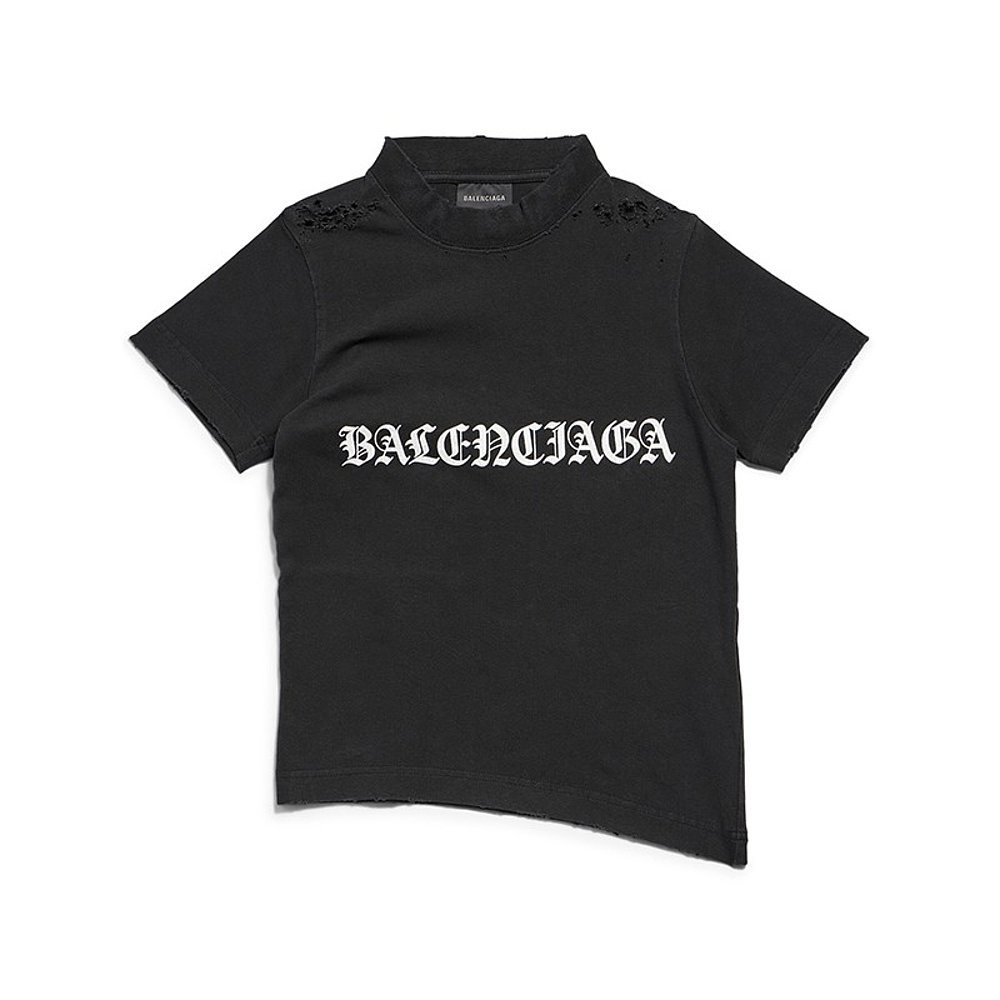 Balenciaga/巴黎世家24新款 女士黑色弹力棉质做旧修身T恤