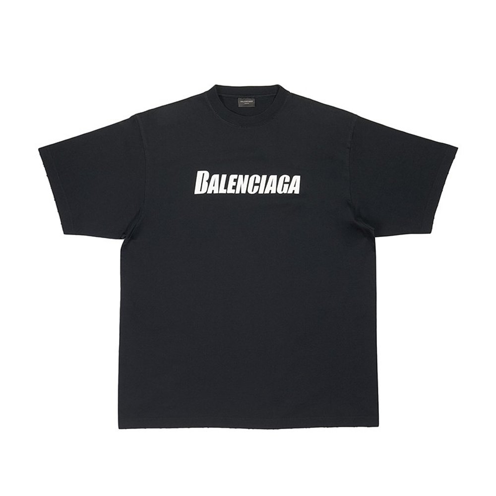 Balenciaga/巴黎世家 男女同款黑色DESTROYED复古平纹宽松短袖T恤