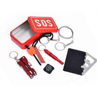 户外求生工具盒应急包多功能套装装备SOS野外生存自救盒生存锯刀