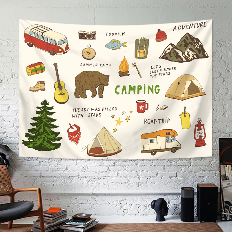 露营camp life户外美学风格挂布极限运动背景布卧室墙上装饰挂毯