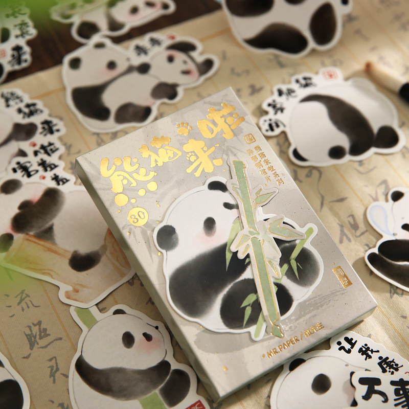 30张国宝熊猫来福异形明信片可爱卡通DIY文字框举牌祝福贺卡卡片