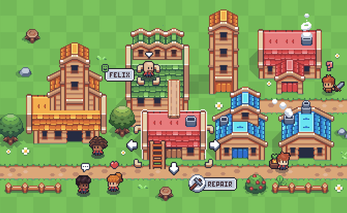 RPG农场生存模拟像素游戏素材钓鱼伐木建造地图场景UI界面角色16x