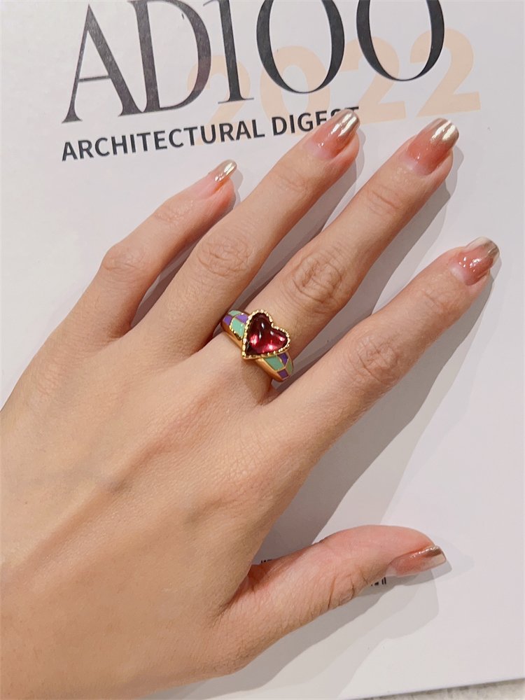OUPS 蔡文静同款紫眼爱心桃心形戒指女小众设计独特食指指环可爱