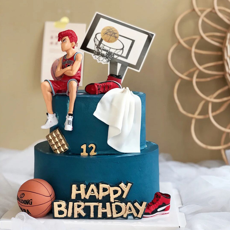 篮球主题蛋糕装饰配件球衣红发男孩球鞋篮筐篮球男生帅气烘焙插件