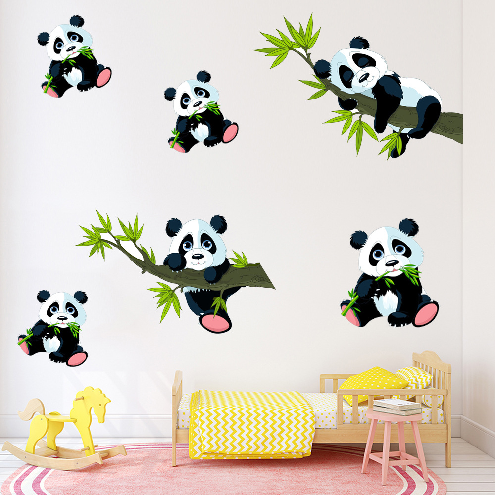卡通小熊猫竹子儿童房可爱贴纸冰箱门幼儿园教室睡房墙贴遮丑装饰
