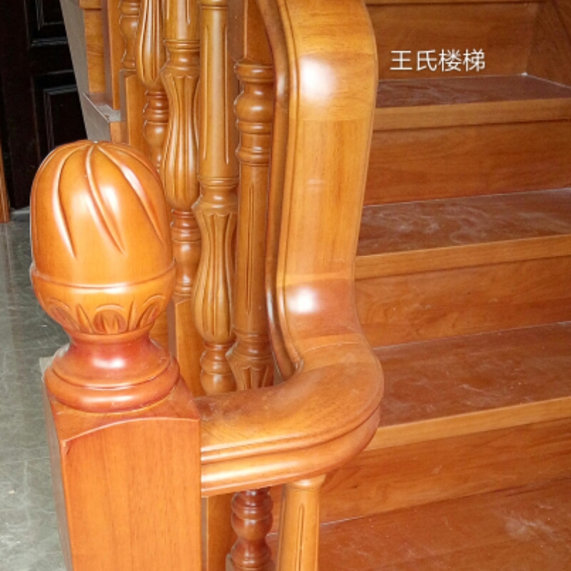 宁波楼梯复式直梁阳台护栏扶手实木立柱橡木红榉木整梯室內楼梯
