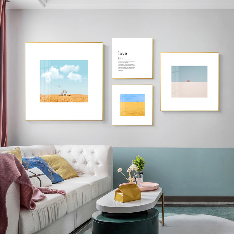 现代简约北欧装饰画风景天空蓝色壁画客厅卧室沙发背景墙晶瓷画