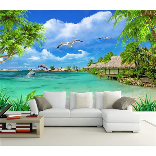8d海景沙滩蓝色天空电视背景墙壁纸5d客厅3d墙纸卧室无缝墙布壁画