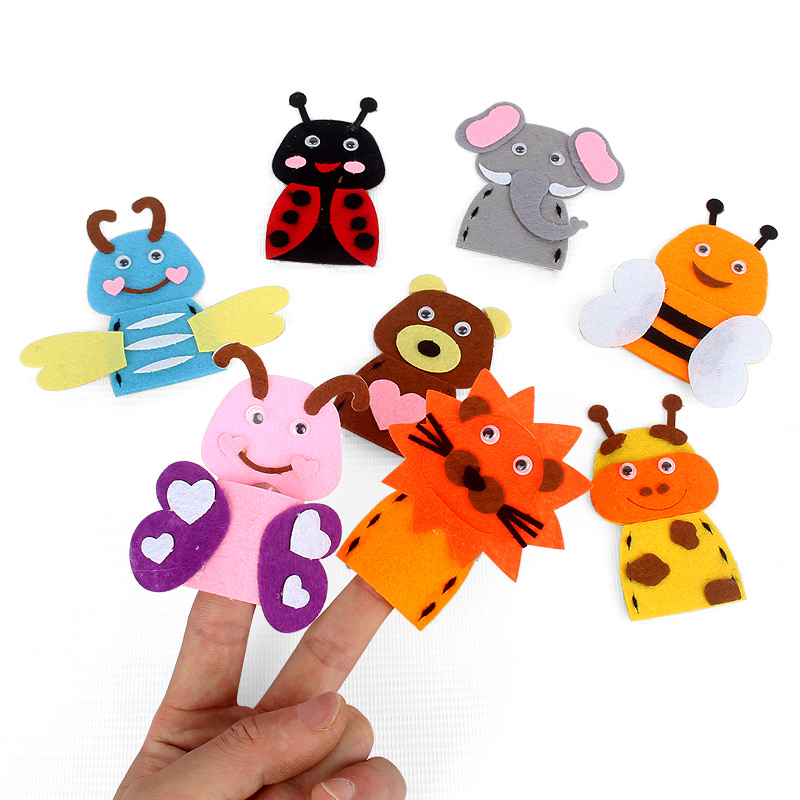 幼儿园儿童手工DIY粘贴不织布手指偶 卡通动物黏贴手偶指偶材料包
