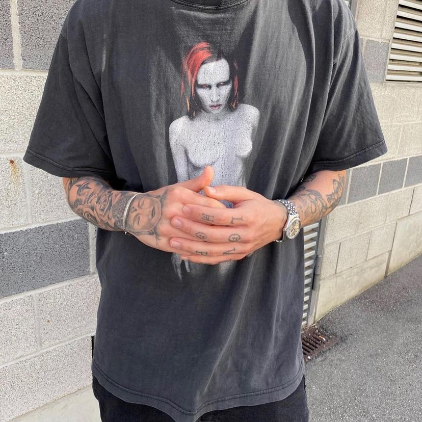 玛丽莲曼森Marilyn Manson暗黑朋克复古重磅短袖vintage高街T恤