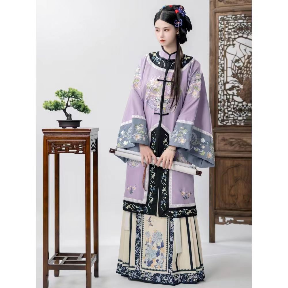 出租紫色晋商少奶奶装清朝女大小姐汉服复古中式婚礼喜娘服年代秀