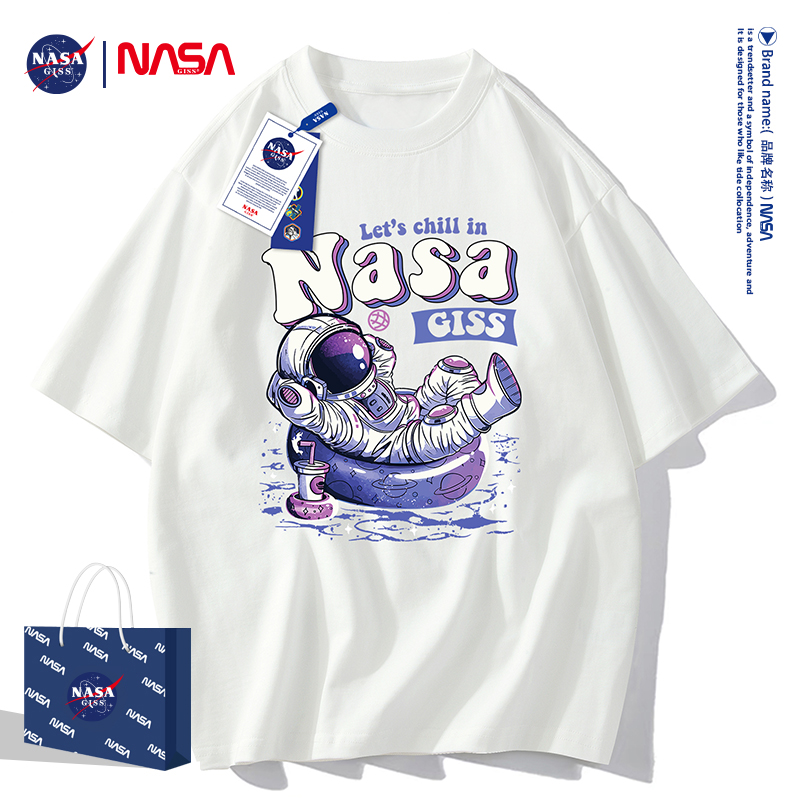 NASA联名宇航员美式短袖t恤男潮牌男女学生情侣装ins重磅纯棉t桖