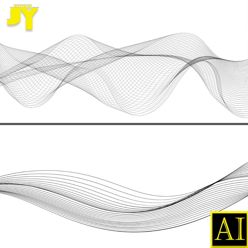 黑白波浪线条曲线网格抽象背景图雾纱透光装饰贴纸AI矢量设计素材