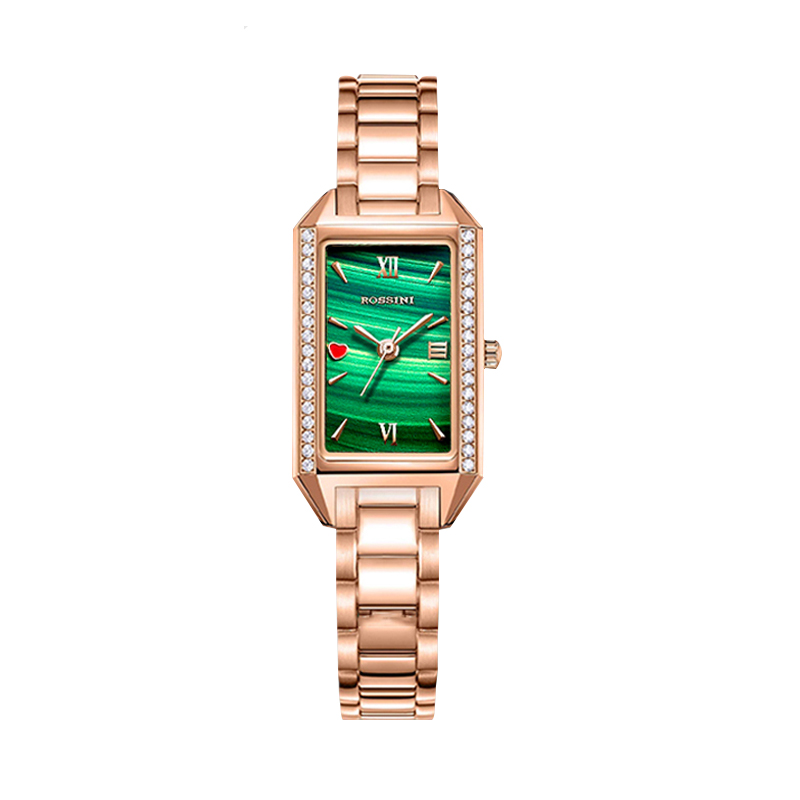 罗西尼手表女小绿表系列方形款轻奢新款超薄时尚镶钻防水石英女款
